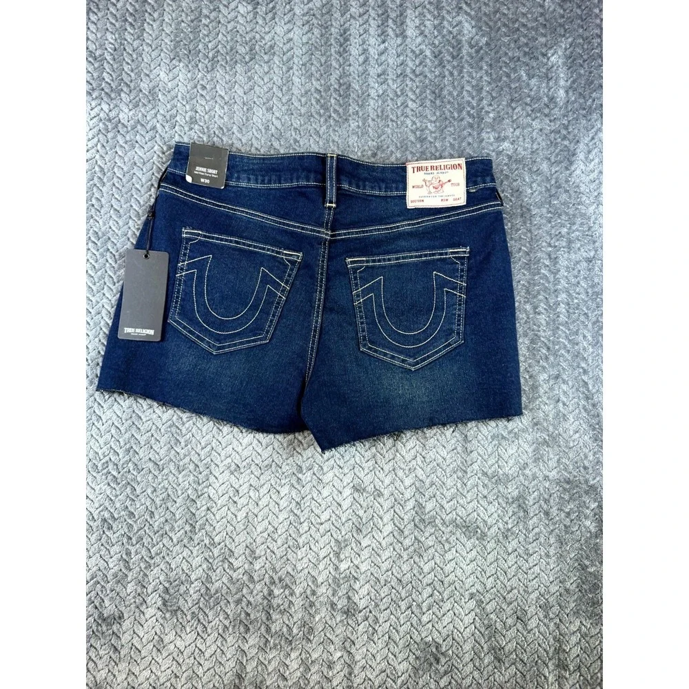 True Religion Curvy Jennie Shorts Womens 30 Blue Denim Cotton Stretch Mid Rise